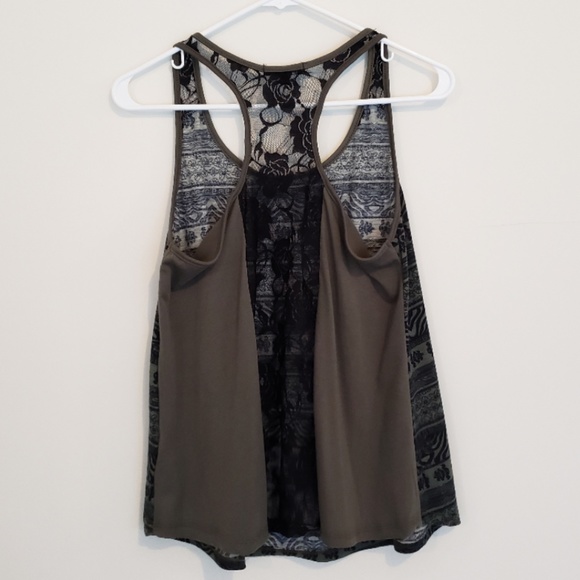 Hype Black Green Paisley Lace back Tank Top. - Picture 2 of 5